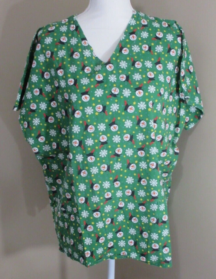 Лот из 4 праздничных рождественских скрабов женщин XL ручной работы снеговик, елки - Изображение 2 из 4