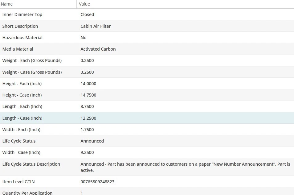 Filtro de aire de cabina WIX para Pontiac Pursuit 2005-2006 L4-2,2 L Foto 4 de 4
