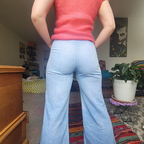 RARE 1960s Wranger Front Bib Zip Denim Flares Light Blue Womens Medium Vintage - Picture 5 of 21