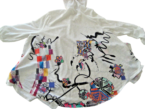 Et Lois Shawl Open Wrap Womens OS Abstract Boho Colorful Art Stretch Multicolor - Picture 7 of 7