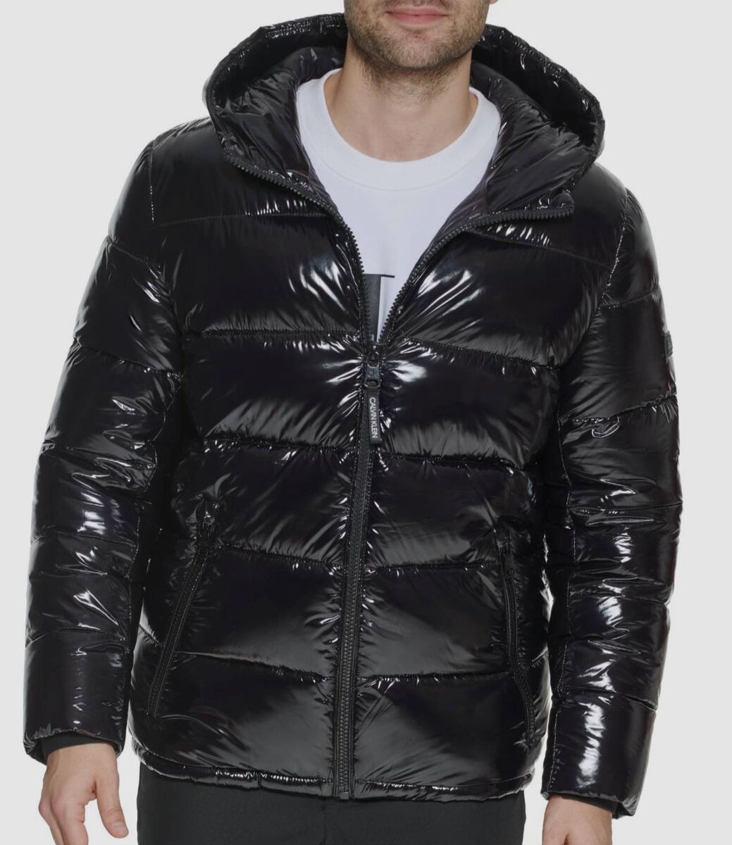 $251 Calvin Klein Men's Black High Shine Hooded Down Puffer $251 Calvin Klein Men's Black High Shine Hooded Down Puffer