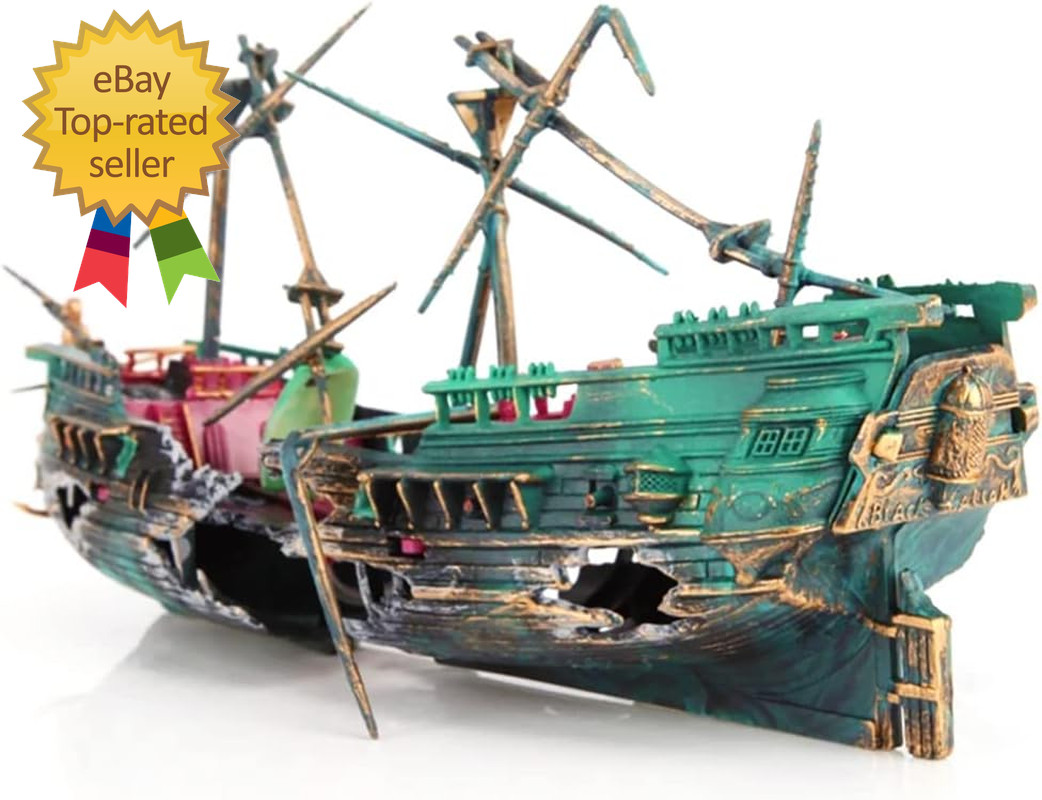 Aquarium Shipwreck Decorations - Air Bubbler Sunken Ship Ornament, Fish Tank