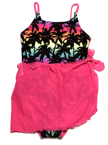 Art Class Girls M (8) Tropical Print One Piece Swimsuit Set w/ Pink Wrap Skirt - Picture 8 of 10