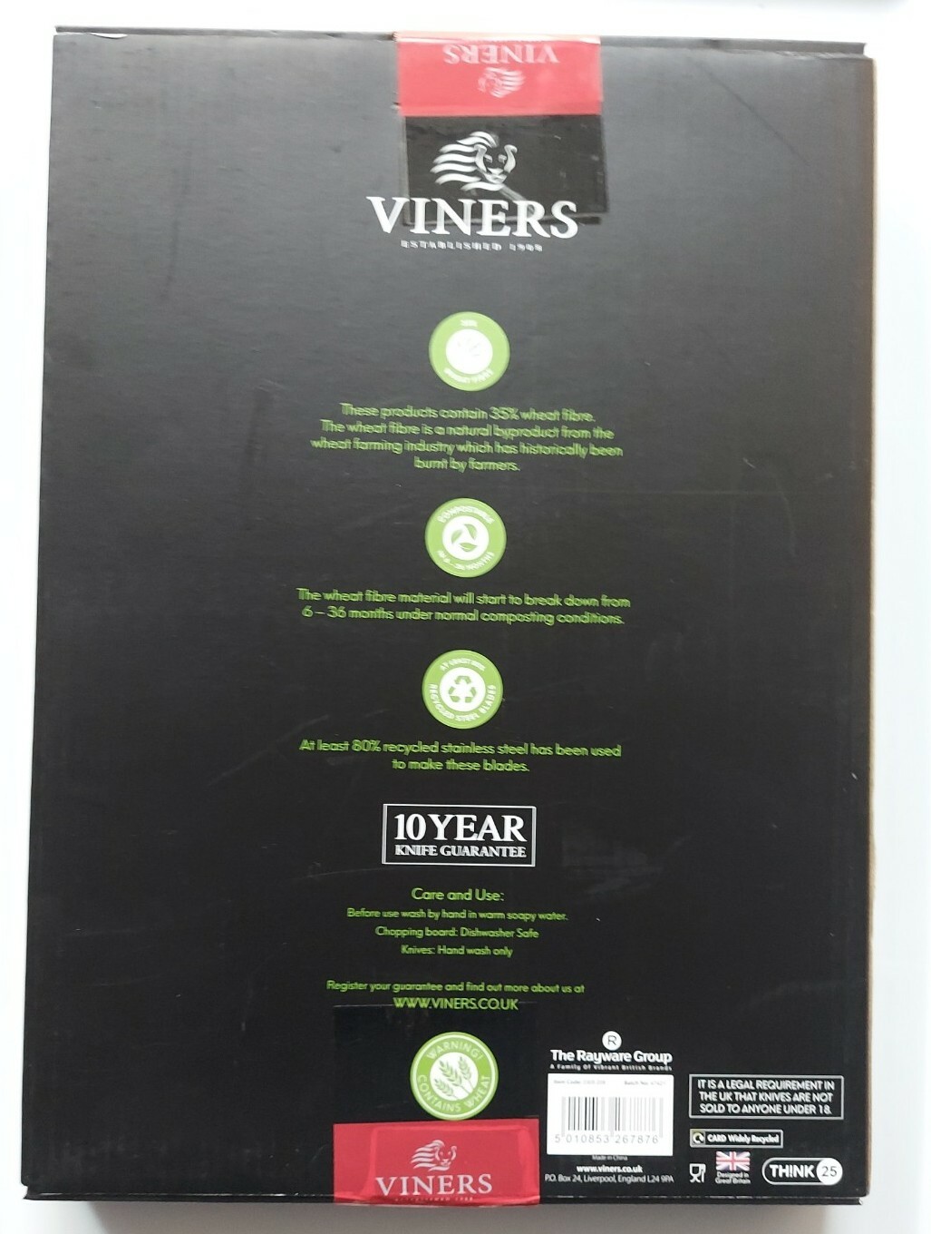 VINERS Organic 3 Piece Knife Set w/ Chopping Board - BRAND NEW
