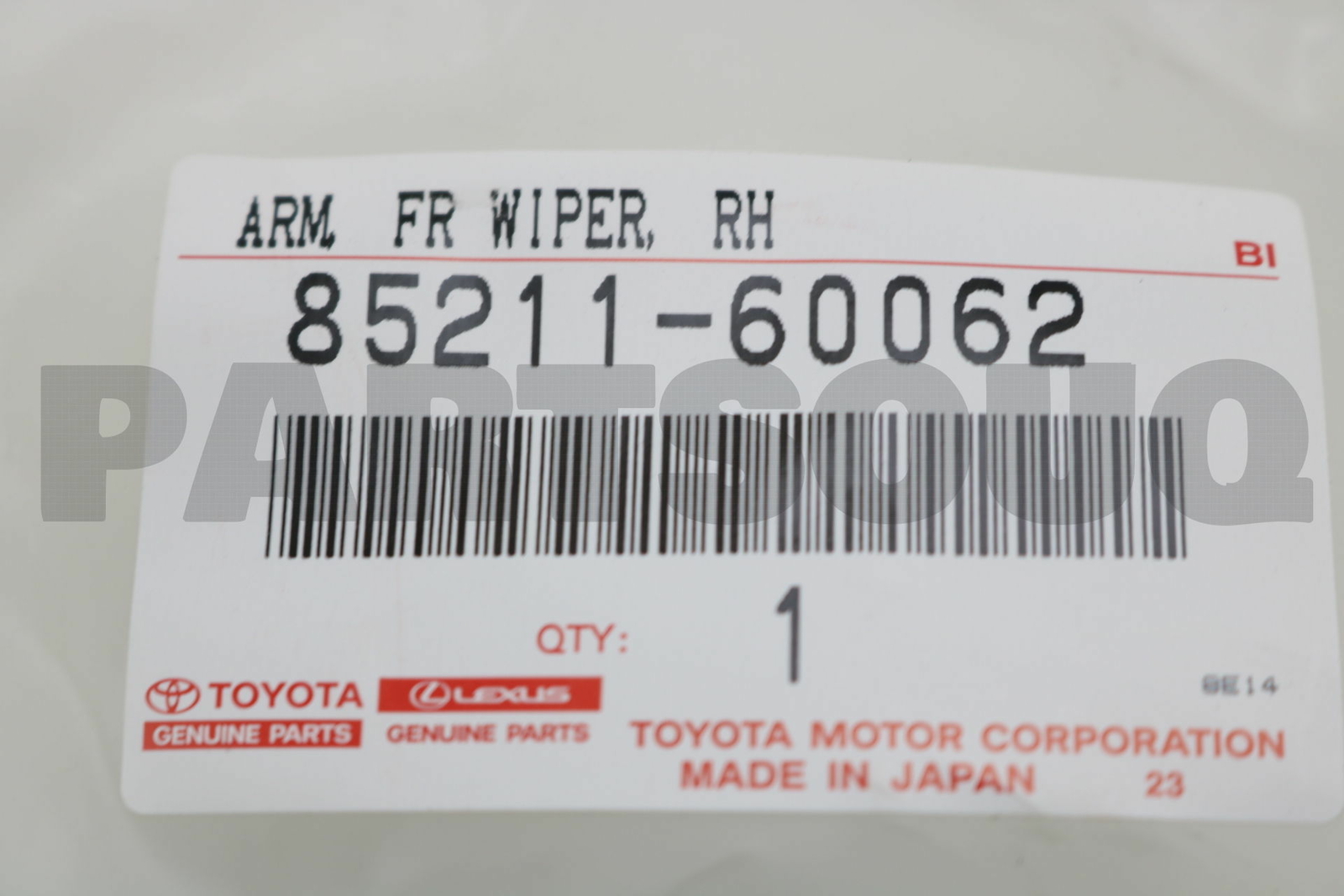 8521160062 Genuine Toyota ARM ASSY, WINDSHIELD WIPER 85211-60062 