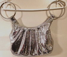 WHITING DAVIS Silver Metallic Mesh Purse Evening Bag Made In USA 11" x 6" x 6"