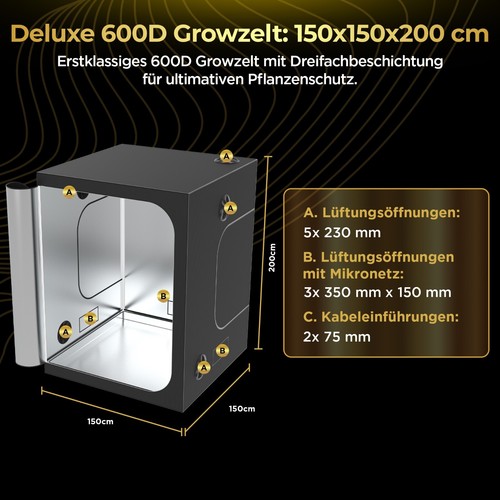 GrowZelt Growbox Deluxe D600 Grow Box Zelt Zuchtzelt Anbauzelt Pflanzenzelt Tent - Bild 39 von 159