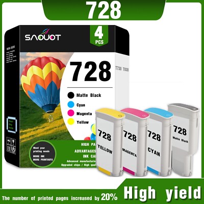 DesignJet 728 Ink (4-Pack) Compatible for HP 300ML T830 T730 Plotter Printer
