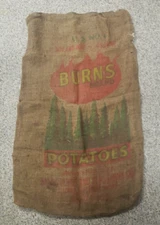 Vintage Burlap Bag Burns Brand Potato Bag Sack 100 lbs. USA Farming Agriculture