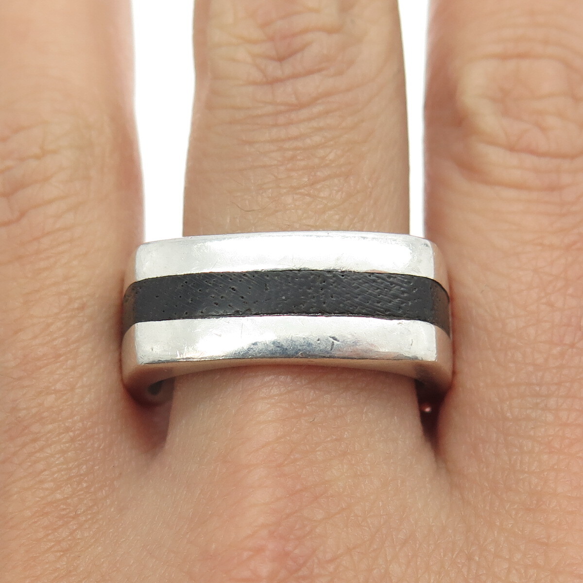VERSANI 925 Sterling Silver Vintage Wood Band Ring Size 12 | eBay