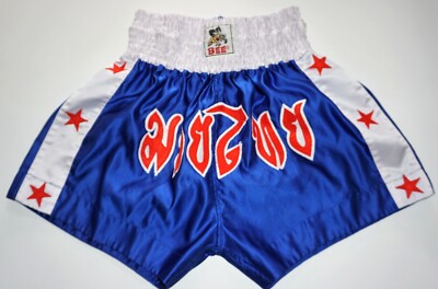 MEN'S BLUE SATIN BOXING SHORTS Size ADULT L