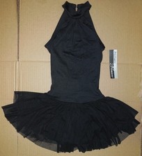 NWT Body Wrappers P734 Black Tneck double ruffle skirted leotard ladies szs