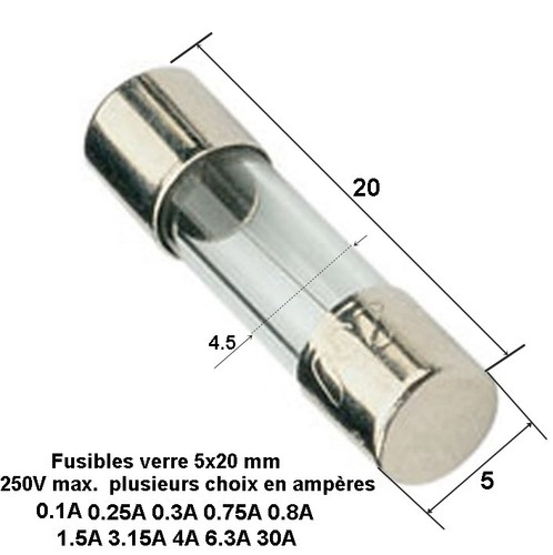 fusible rapide universel cylindrique 5x20 mm 250V Max. 0.1A à 30A | eBay