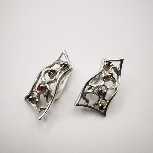 Amazing Vintage 925 Sterling Silver Earrings Ruby Signed Collectable 4.70 g - Picture 8 of 8