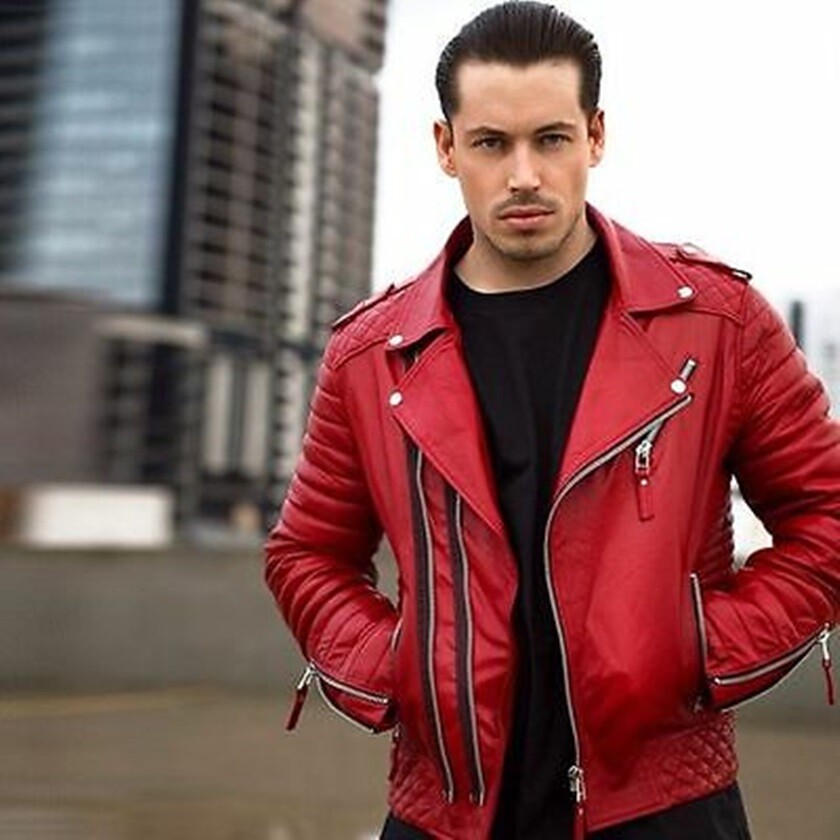 ALA Semi-Double Riders Jacket RED USED加工 Men's Genuine Lambskin Quilted Motorcycle Slim fit Biker Leather
