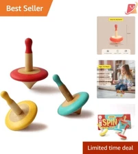 Set of 3 Wooden Spin Tops | Colorful | Child Safe | Sensory Toys | Gifts