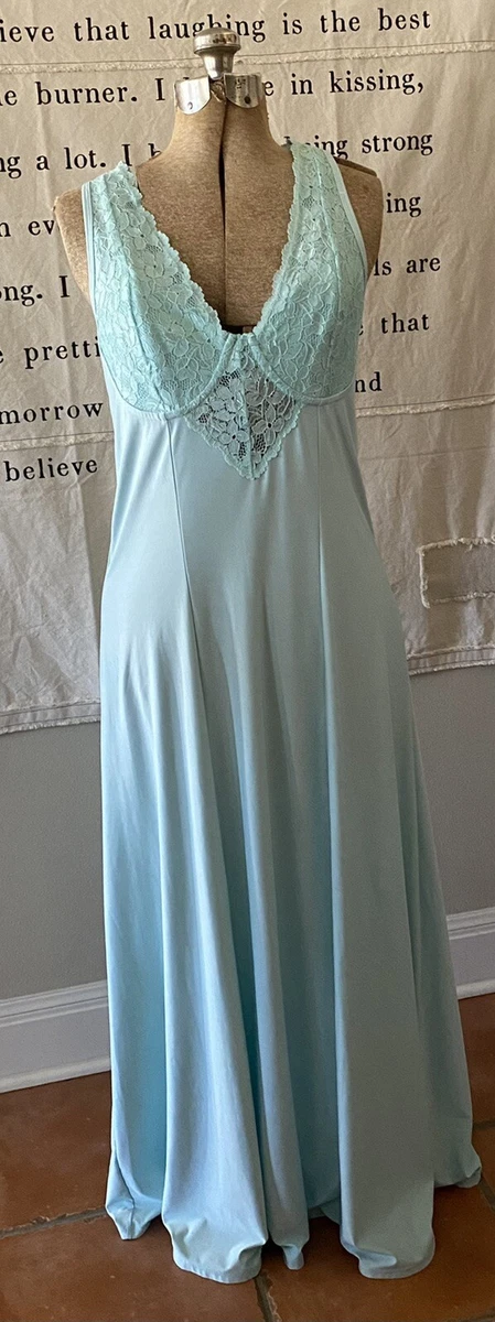 Soft Surroundings Maxi Long Lace Front Back Nightgown Dress Blue