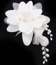 Wedding ivory organza flower Fresh water Pearl  CZ Bridal Hair Comb / 4413