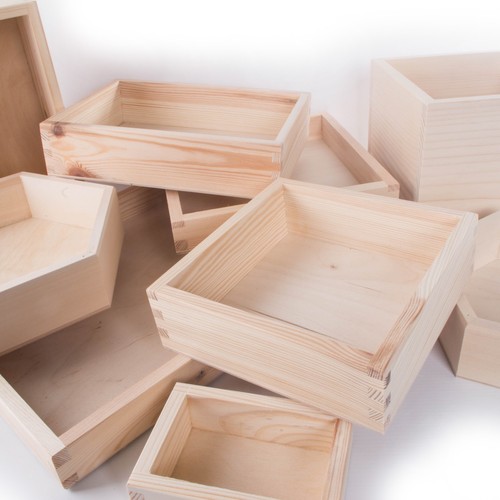 Wooden Plain Non-Lidded Open Top Display Storage Boxes Containers Organisers - Picture 3 of 148