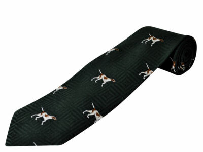 THE TIE STUIDIO - The Pointer Dog on Green Silk Herren Countryside Game Tie