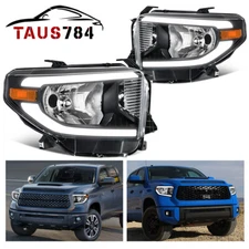 LED DRL Tube Black Housing Headlights Fits For 2014-2021 Toyota Tundra Headlamps