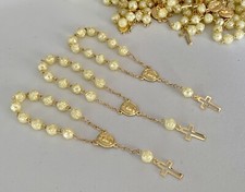 100Pc Mini Rosary Ivory Gold Plated /Baptism Favors/ Recuerdos De Bautizo/favor