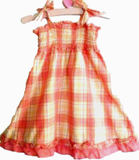 Janie and Jack elastic smocked sundress 12-18m straps ,melon plaid, ruffles