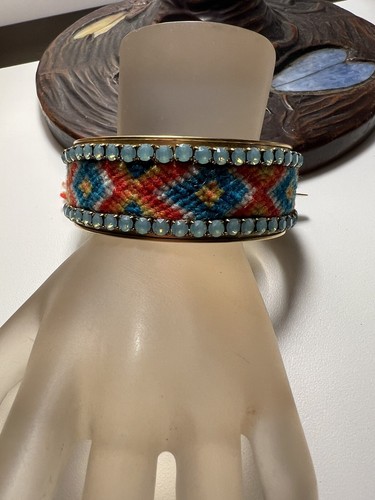 LENORA DAME Weaved Rhinestones Wide Cuff Bracelet