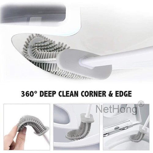Silicone Toilet Brush Adhesive Wall Toilet Brush Holder Soft Bathroom Cleaning - Picture 20 of 27