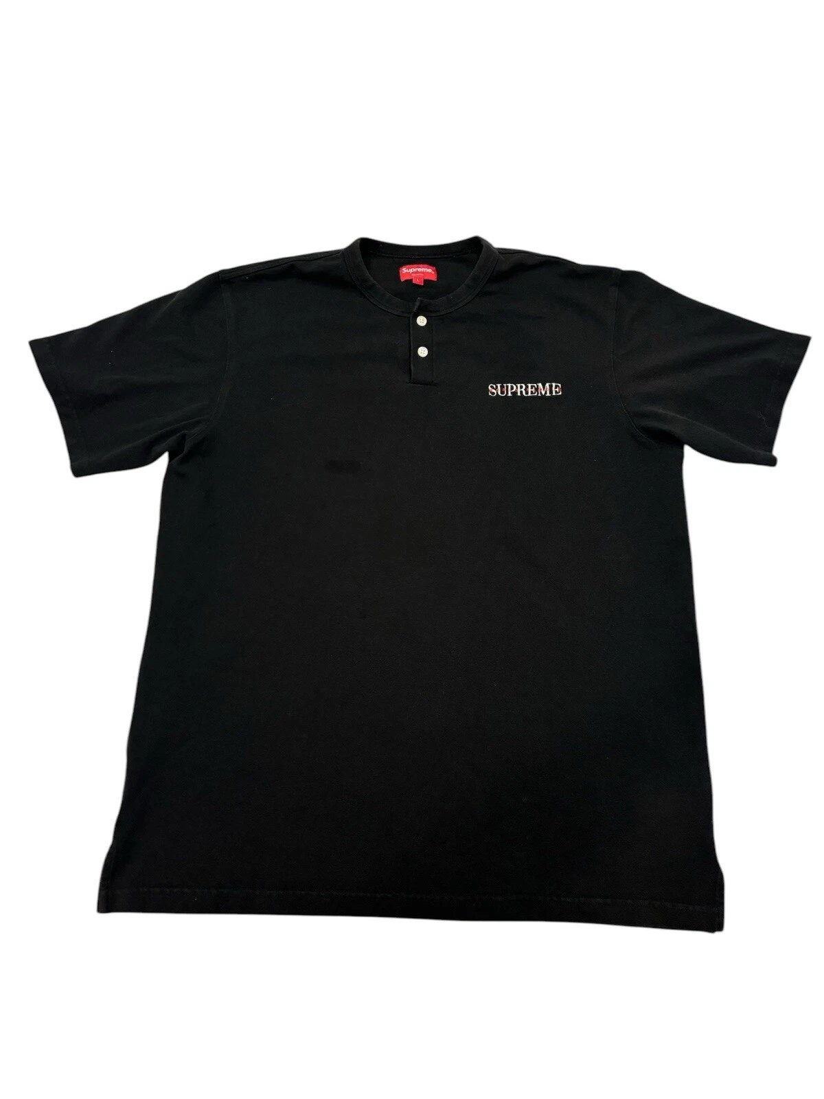 Supreme Pique manches courtes Henley T shirt homme grande chemise évasée noir blanc