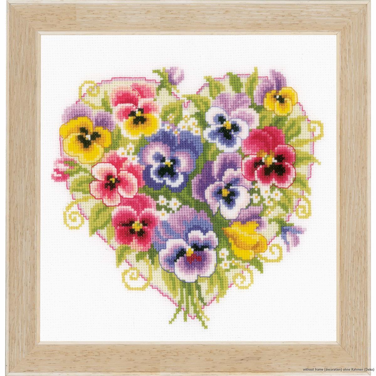 Vervaco cross stitch kit ""Pansies in heart shape"", counted, DIY