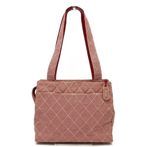 CHANEL CC Matelasse Gingham Check Tote Bag Shoulder Bag Canvas Red x White - Picture 2 of 12
