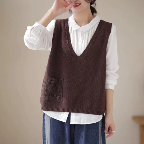 Damen Weste ärmellos Weste Pullover Pulli V-Ausschnitt Tank Tops Strickpullover - Bild 8 von 24