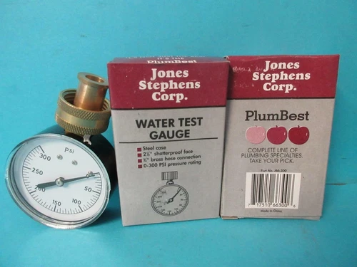 LOT OF 2 NEW JONES J66-300 WATER TEST GUAGE 0-300 PSI 2-1/2 FACE 3/4 CONNECTION - Picture 1 of 12