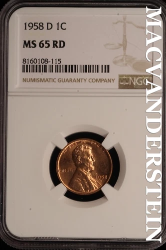 1958-D Lincoln Wheat Cent - NGC MS 65 RD - Brilliant Uncirculated  #SLE18