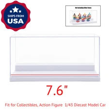 US 7.6" L Clear Acrylic Display Case UV Perspex Box Plastic White Base Dustproof