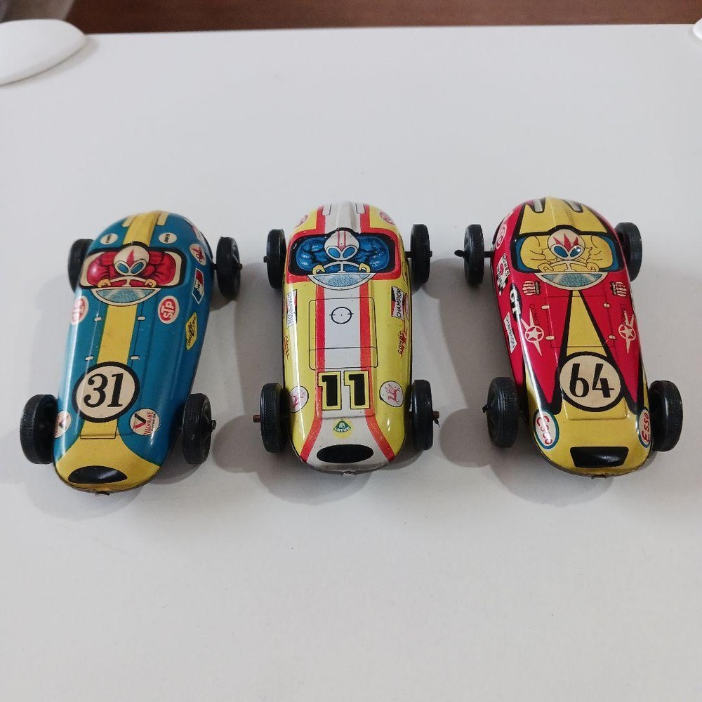 Showa Retro Tin Friction Racing Cars Set of 3 Made in Japan Vintage Collectibles