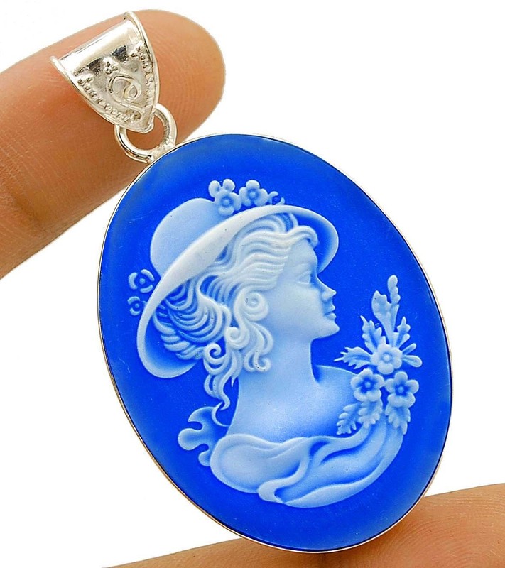 Italian Cameo Victorian Lady 925 Sterling Silver Pendant @20-9