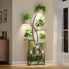 JUSTOGO Plant Stand Indoor with Grow Light, 8 Tiered Tall Plant Shelf for Ind...