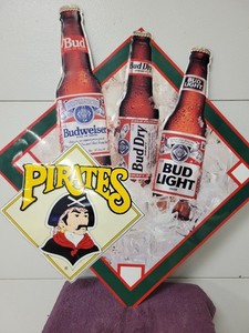Budweiser Beer 1991  Pittsburgh Pirates Metal  / Tin Sign 27"x24" Bud Light 