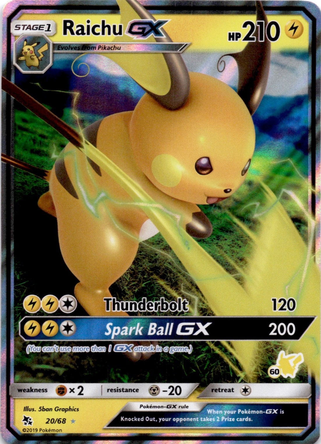 Raichu GX Ultra Rare Hidden Fates 20/68 NM