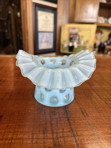Vintage Fenton Blue Opalescent Coin Dot Glass Hat