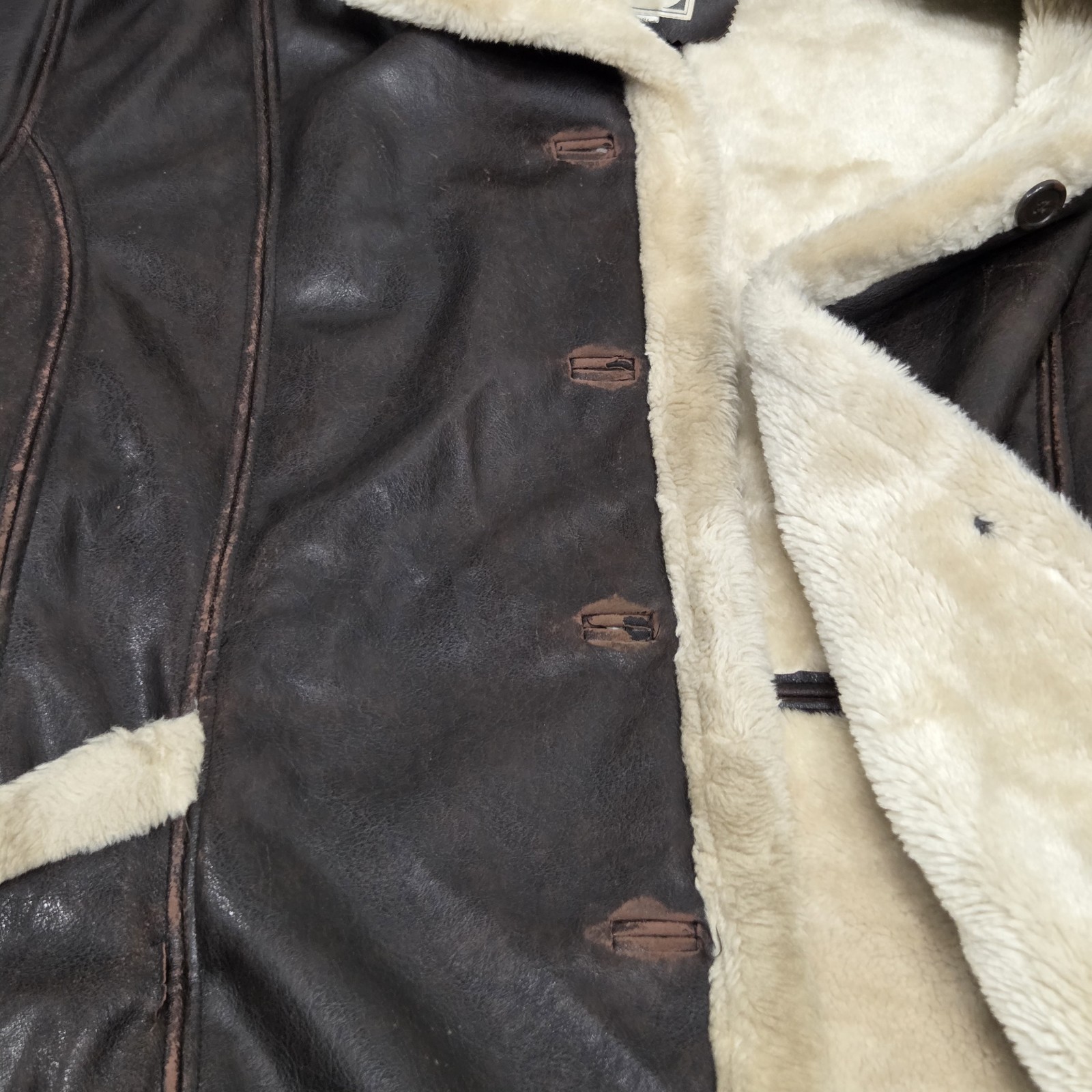 Learsi Men’s 3X Faux Leather Sherpa Lined Brown Jacket Aviator Shearling Coat