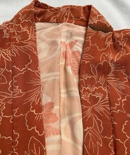 Vintage Japanese Kimono Jacket Orange Floral Silk