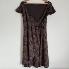 Fresh Produce Womens Large Wrap Dress Brown Pink Knit Stretch Midi Travel Resort