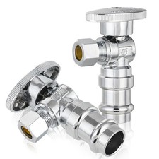 Angle Stop Valve 1/2" Press x 3/8" OD Comp 1/4 Turn PEX Shut Off 2-Pack