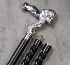 Designer Black Twisted Wooden Cane Antique Skull Head Handle Walking Stick New