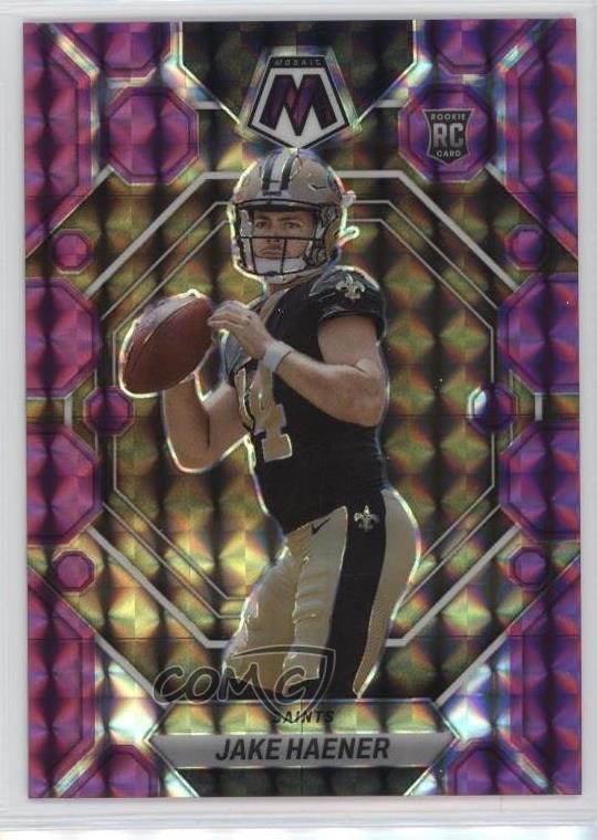 2023 Panini Mosaic Rookies Purple Prizm 39/49 Jake Haener #325 Rookie RC nr2