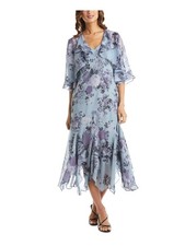 R&M RICHARDS Womens Blue Open Front Handkerchief Hem Sleeveless Dress 6