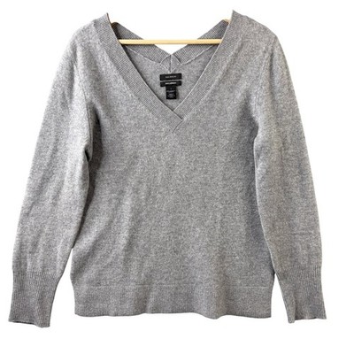 Halogen Gray 100% Cashmere V-Neck Long Sleeve Sweater Womens Small Knit